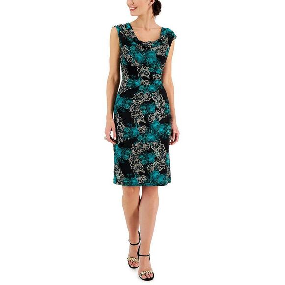 connected apparel Dresses & Skirts - Connected Apparel Womens Green Printed Mini Cowlneck Sheath Dress NWT